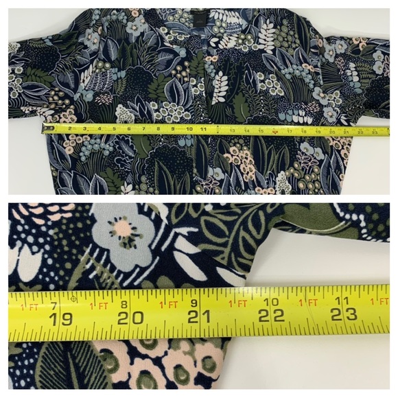 Ann Taylor Dark Floral Leaf Print Button V-Neck Long Sleeve Dress With Pockets - Picture 16 of 16